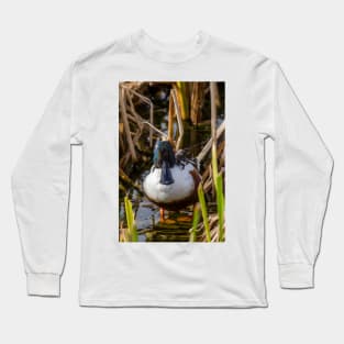 Male Northern Shoveler In The Reeds Long Sleeve T-Shirt